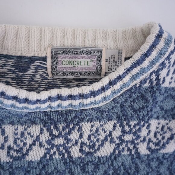 Vintage Concrete Cotton Knit Sweater Blue White Cottagecore Cabincore M - Picture 9 of 9